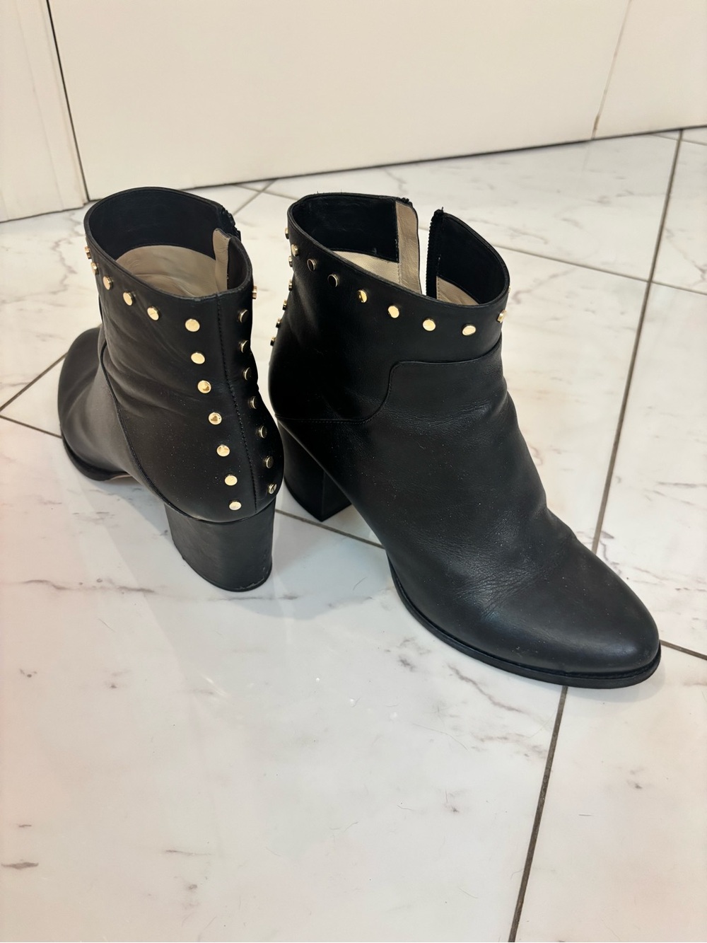Gold Studded Jimmy Choo Black Leather Boots 39